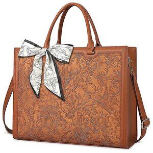 Laptop Bag for Women 15.6 Inch Laptop Tote Bag Waterproof Leather SunTan